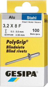 Gesipa �Q�V�p �l�ߑւ��p���x�b�g PolyGrip[[R��]] �A���~/�X�`�[���� 100�{���� ��3.2mm×8mm (1433846 2567)