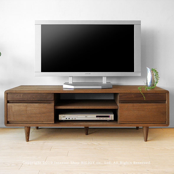 テレビ台 タモ無垢材 角に丸みのあるデザインのテレビボード 幅125cm タモ材 ウォールナット材 ツートンカラー 木製 ダークブラウン色 |  JOYSTYLE interior
