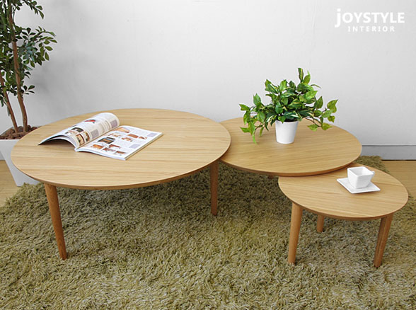 ローテーブル 円形で丸いセンターテーブル リビングテーブル BALLOON 90-3枚テーブル 幅90cm〜幅160cm ホワイトオーク材  オーク無垢材 天然木 木製 | JOYSTYLE interior