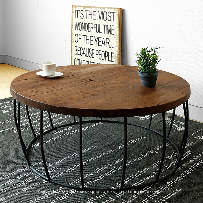リビングテーブル ローテーブル オーバルテーブル 幅80cm 丸テーブル チーク古材とアイアンをミックス ヴィンテージ家具 | JOYSTYLE  interior