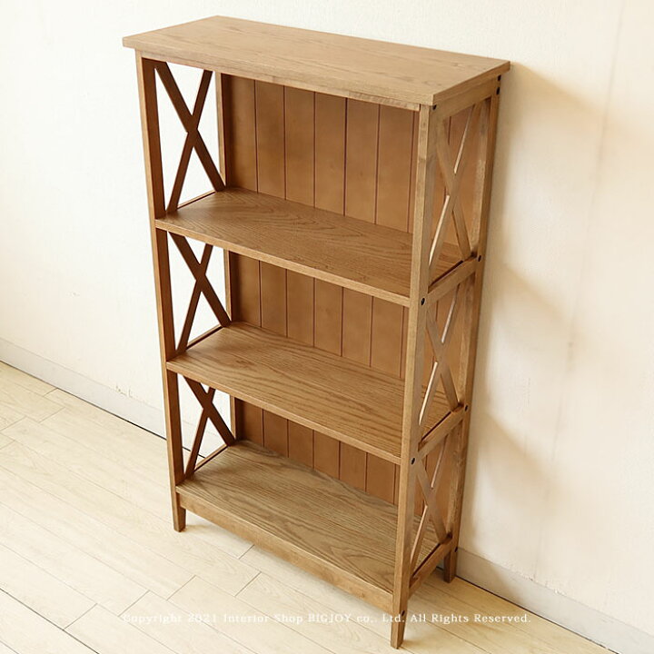 楽天市場 3段シェルフ オープンラック 本棚 飾り棚 レトロモダン クロスした筋交いがかっこいい アンティーク仕上げ Joystyle Interior