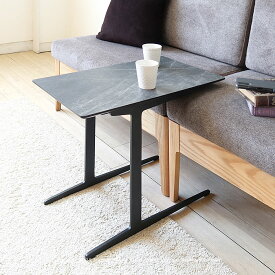 サイドテーブル センターテーブル 石目調 メラミン化粧板 金属 ブラック スチール脚 モノトーン クール かっこいい