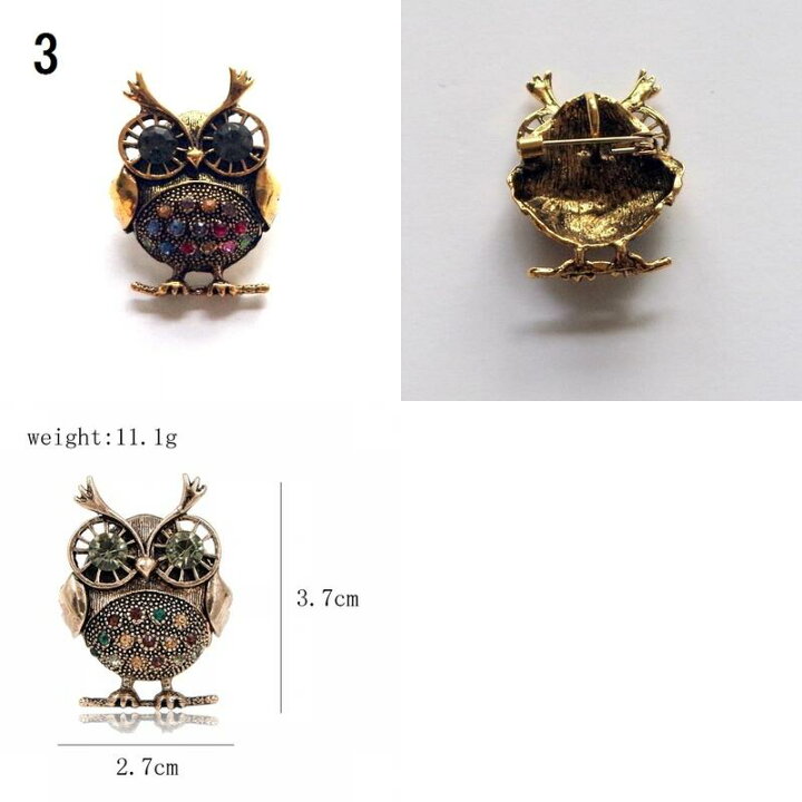 \クーポンで50円OFF/ ブローチ かわいい ふくろう フクロウ ミミズク おしゃれ アクセサリー ジュエリーアンティーク風 ラッキーモチーフ 縁起物 北欧風 不苦労 メガネ 親子 クリスタル キラキラ レディース メンズ 大人 【メール便 送料無料】 ストール・帽子 ... ブローチ フクロウ 親子フクロウ ゴールド