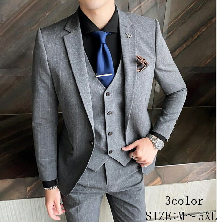 楽天市場】メンズスーツ スリーピース タキシード 3ピーススーツ 