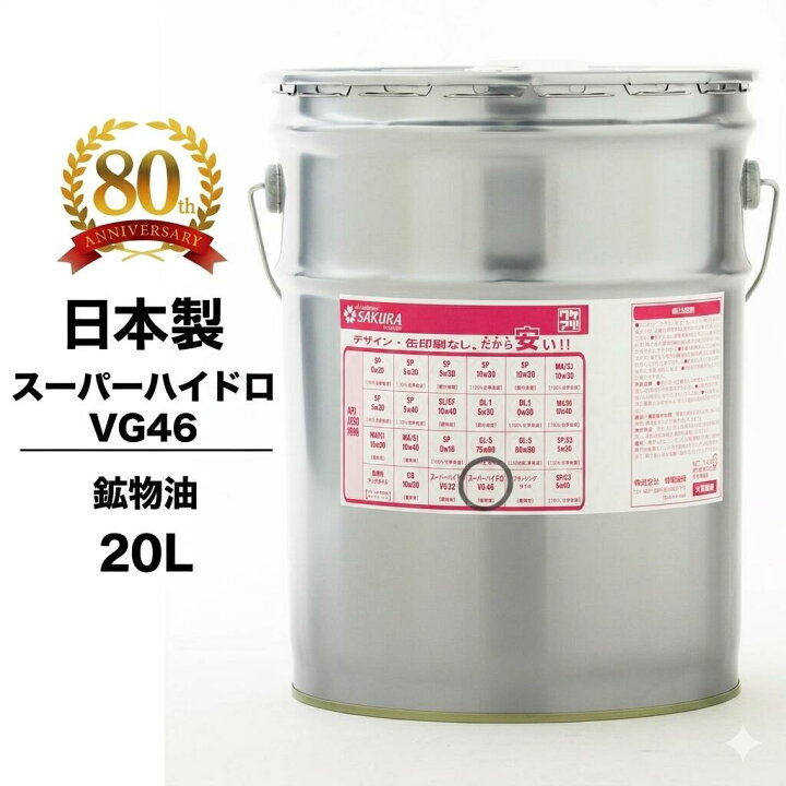 楽天市場】【2点で\250offｸｰﾎﾟﾝ】作動油 スーパーハイドロ 46 20L缶 