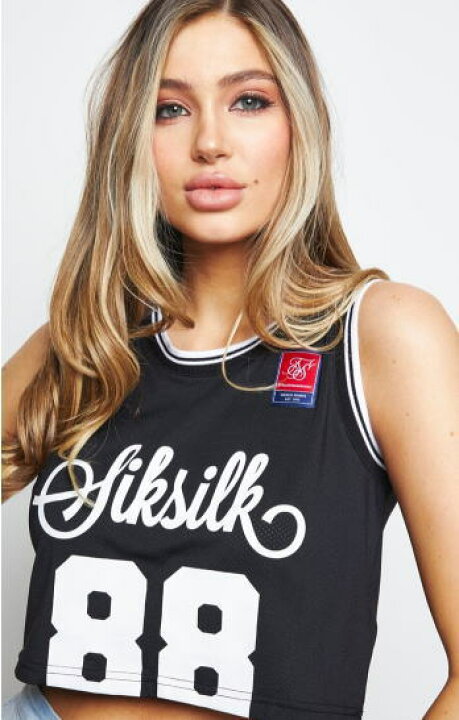 楽天市場 Siksilk シックシルク タンクトップ レディーストップス 黒 くろ ブラック ノースリーブ へそ出しジムウエア メッシュ素材 スポーツウエア カットソー ロゴ カジュアルショート丈 レディースファッション ピラティス ヨガレトロスポーツ クロップベスト