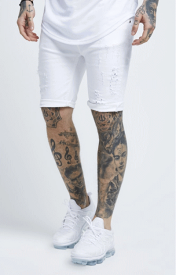 SikSilk シックシルク メンズデニム デニムハーフパンツ白デニム 白パンツ ジーパン メンズパンツ デニムショーツショートパンツ 短パン メンズボトムス メンズファッションダメージ加工 クラッシュ加工 ヴィンテージ加工スキニーショーツ【Sサイズ】