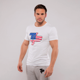 【あす楽】 ジムウエア トップフィジーク/TopphysiquesTP T-Shirt - White & USA printTPTシャツサイズ：L TopPhysiques 【メール便送料無料】ボディビルウエア【即日発送】【あす楽】