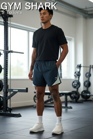 ジムシャーク ハーフパンツ メンズ 大きいサイズ スポーツ ジムシャーク ハーフパンツ 太もも丈 スリムフィット ボディビル ショートパンツ ジム 筋トレ コントラストパネル ライトウエイト ブロック アライバルショーツ フィジーク ショーツ ボディビル 【ボトムス単品】