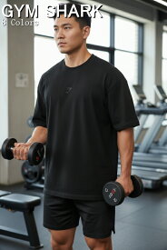 ジムシャーク Tシャツ メンズ スポーツ 海外ブランド 大きいサイズ スポーツウェア メンズ スポーツ ジム 筋トレ 半袖 オーバーサイズ ボディビル Tシャツ バックロゴ パワー オーバーサイズ グラフィックTシャツ フィジーク ウェア ボディビル 【トップス単品】