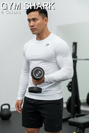 ジムシャーク Tシャツ メンズ スポーツ 海外ブランド 大きいサイズ スポーツウェア メンズ トレーニングウェア ジム 筋トレ 長袖 レギュラーフィット ボディビル Tシャツ コンフォートソフトコットン クレスト ロングTシャツ フィジーク ウェア ボディビル 【トップス単品】