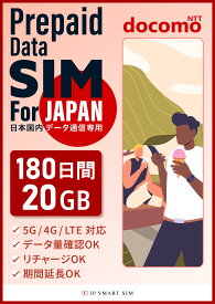 180日間 20GB プリペイドSIMカード Docomo回線 日本国内用 Japan Travel Prepaid SIM card 大容量 一時帰国 LTE対応 使い捨てSIM データリチャージ可能 利用期限延長可能 テザリング可能 DXHUB