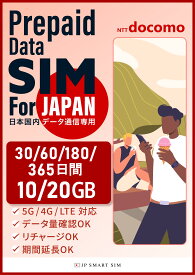 30日間 / 60日間 / 180日間 / 365日間　10GB / 20GBプリペイドSIMカード Docomo回線 日本国内用 Japan Travel Prepaid SIM card 大容量 一時帰国 LTE対応 使い捨てSIM データリチャージ可能 利用期限延長可能 テザリング可能 DXHUB