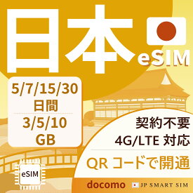 【10％OFF＋P10倍！楽天スーパーセール！】日本eSIM【14時までの注文は当日メール納品*】5日間 / 7日間 / 15日間 / 30日間　3GB / 5GB / 10GB　日本 プリペイド eSIM 日本国内専用 4G/LTE対応 データ通信専用 eSIM Prepaid SIM ドコモ Docomo 回線 一時帰国 旅行
