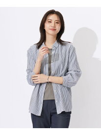 【洗える】コットンアセVis ストライプ シャツカラー ブラウス J.PRESS LADIES L ジェイプレス トップス シャツ・ブラウス ブルー ベージュ ネイビー【送料無料】[Rakuten Fashion]