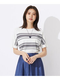 【洗える】レーヨンエリートストレッチ ボーダー ドルマン ニット J.PRESS LADIES L ジェイプレス トップス ニット ホワイト【送料無料】[Rakuten Fashion]