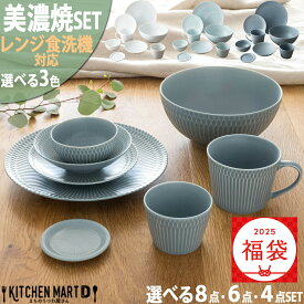 美濃焼 食器 セット 中身が見える 福袋 2025 選べる3色＆8点 6点 4点 さざなみ丸皿 ラーメン丼 小鉢 スープカップ しのぎ模様 日本製 和食器 小田陶器 お皿 陶器 レンジ対応 食洗器対応 ラッピング不可