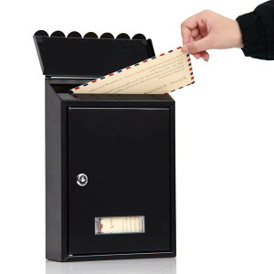 メールボックス ポスト 郵便受け 壁掛け キーロック式 金属製 ホワイト 小型(33-ブラック)