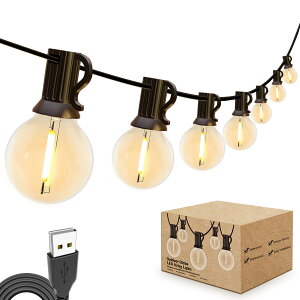 【ダイヤモンド?プラチナ会員限定¥777円OFF/】LEDストリングライト 7.6M 電球色 USB 5V イルミネーションライト PC素材 破損しにくい G40電球 E12口金 防雨型 屋内/屋外間接照明 誕生日 パーティー
