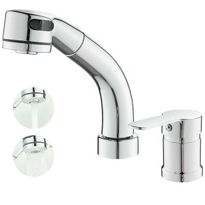 【ダイヤモンド?プラチナ会員限定¥777円OFF/】洗面台蛇口 洗面用水栓 ツーホール式 シングルレバー混合水栓 台付き2穴 ホース引き出し式 360°回転 吐水口昇降 二重機能スプレイヤー 水栓金