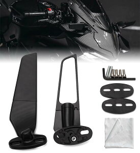 バイク ミラー ウイング翼型スリムカウルミラー スポーツバイク用ウイング凸型ミラー- NINJA400、CBR250R、ZX25R、GSX、YZF、ZZR、ZX-4R/RRなど多機種対応、調整可能ミラー 汎用 凸面