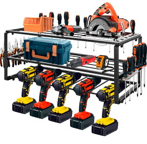 電動工具 収納 壁マウントスタイルツールストレージ 3段 鉄 パワーツールドリル用 多機能 ドリル ツールシェルフ ツールストレージ 長さ49CM幅20CM高さ20CM