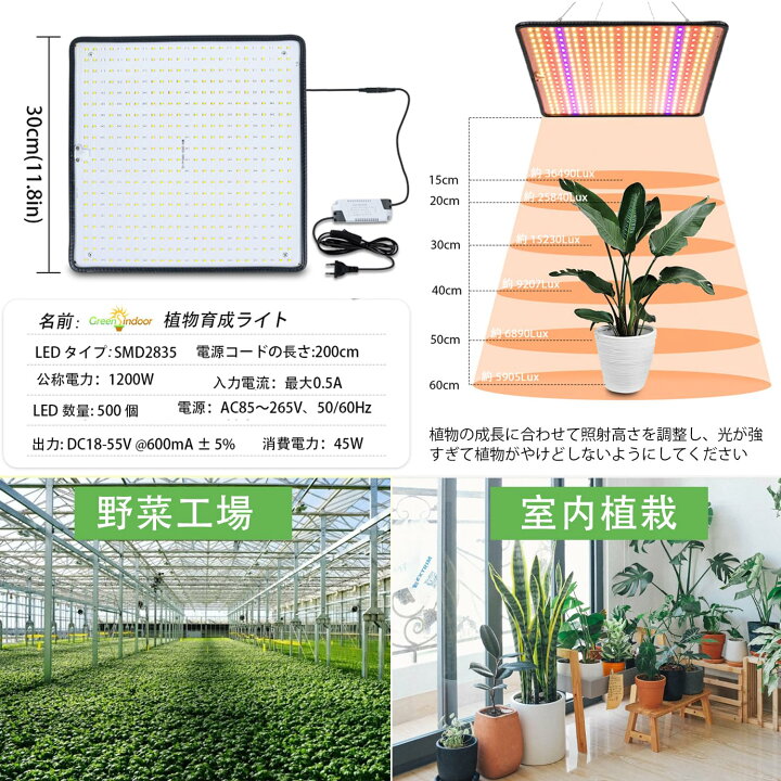 楽天市場】植物育成ライト LED 植物ライト36W 超薄型 500LEDs フル 