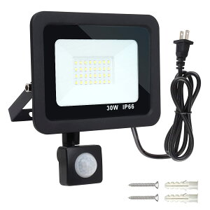 【超薄型 】30W LED投光器 センサーライト 人感 昼光色 6000K 3000LM 高輝き AC110V PIR インテリジェントスポーツ投光器 省エネ 作業灯 フラッドライト 広角ライト 作業灯 IP66防水 屋外照明 駐車場