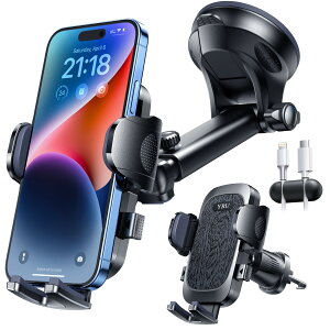 【2024年進化】スマホホルダー 車 車載ホルダー 粘着ゲル吸盤 送風口兼用 スマホスタンド 360度回転 片手操作 伸縮アーム iPhone 15 14 13 12 Plus Pro Max Mini Xperia 4-7インチ全機種対応 (もくめブラッ