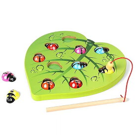フライacの おもちゃ -磁気木製 釣り ゲーム の おもちゃ 幼児-てんとう虫キャッチカウント就学前ボード ゲーム おもちゃ
