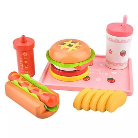 フライ ac 木製バーガー おもちゃ ストロベリーシミュレーションバーガーホットドッググループキッチン おもちゃ プレイ 子供 のための