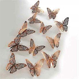 12 ピース/ロット 3D中空ゴールデンシルバー蝶壁の ステッカー の芸術家の 装飾 のための パーティー 結婚式 の ディスプレイ 蝶