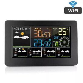 Fanju 液晶 wifi 時計 デジタル アラーム 時計 ウェザーステーション屋内 屋外 の温度湿度圧力風天気予報
