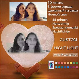 2020 充電 カスタマイズ 3D印刷月 ランプ ハート形 パーソナライズ 写真テキスト月面夜の光 バレンタインデー の ギフト