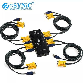 ESYNiC 4 ポート USB 2.0 KVM スイッチ ボックス と 4 KVM ケーブル キー ボード マウス モニター VGA Pc のラップトップ アダプター スイッチ スイッチャー