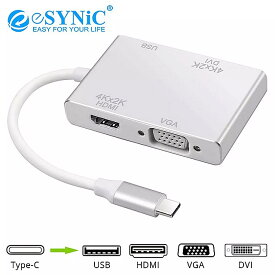 eSYNiC 4-in-1USBタイプCからVGA / HDMI / DVI /USB3.0マルチ ポート メス アダプターHUAWEIMate 10 / Mate 10 Pro / MacBook用4K * 2K