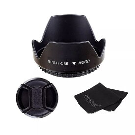 55 ミリメートル レンズ フード + キャップ + きれいな布 ニコン キヤノン sony pentax camera と 55 ミリメートル レンズ