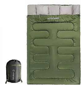 キャンプ 、ハイキング、旅行、バックパッキング、クイーンサイズxl 軽量 2人用睡眠用枕付きhitorhikeダブル寝袋