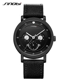 シンobi- メンズ クォーツ時計 ファッショナブル な耐水性 腕時計 レザー ストラップ 40.5mm ダイヤル