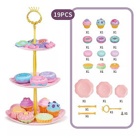 女子 プラスチック 製 模造 プレイセット カワイイフード おもちゃ ピンク デザート 3レベル 子供 用 ケーキ スタンド