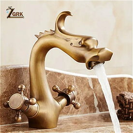 Zgrk中国のドラゴンタイプ デッキ はコック デザイン デュアルハンドル単穴 ヨーロッパ スタイル農村 ホワイト ゴールド 浴室 の 蛇口