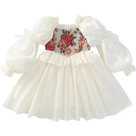 女の子 のための ヴィンテージ の 刺繍 入り ドレス 花嫁 介添人のための白いボールガウン エレガントな パーティー ウェア