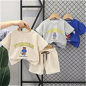 男の子 と 女の子 の赤ちゃんのためのツーピースセット 漫画のクマのデザインの綿の Tシャツ 薄いスポーツウェア カジュアル 夏のコレクション2023