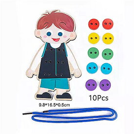 子供 のための モンテッソーリ 教育 用 木 の おもちゃ 日曜大工 の服 ロープ 縫製 ボタン 縫製 ボード 楽しい ゲーム