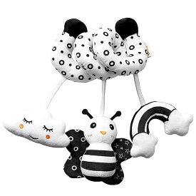 車のシート 用の 吊り下げ式 おもちゃ 幼児 用のスパイラル ぬいぐるみ 黒と白の ベッド ガラガラ の おもちゃ