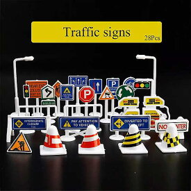 28個の ブロック ストリート 交通 標識 おもちゃ 英語 版 道路標識 砂 テーブル アクセサリー 車の 子供 の 知育 玩具