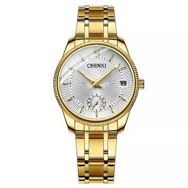 Chenxi- 男性と女性 のための古典的なステンレス鋼の時計 金との ラインストーン時計 ファッション