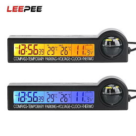 Leepee多機能 車 の一時的な 駐車 カード液晶表示画面 コンパス 温度 計 時計 電圧 テスター で5 1