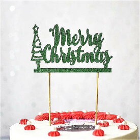 2個 クリスマスパーティー ケーキトッパー 赤、緑 メリークリスマスケーキ デザート装飾 カップケーキトッパー クリスマス 新年 ケーキ