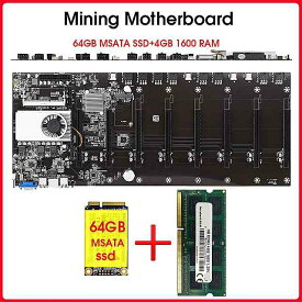 Riserless鉱業 マザーボード 8 gpu bitcoin暗号etherum鉱業と64ギガバイトmsata ssd DDR3 4ギガバイト1600 ramセット